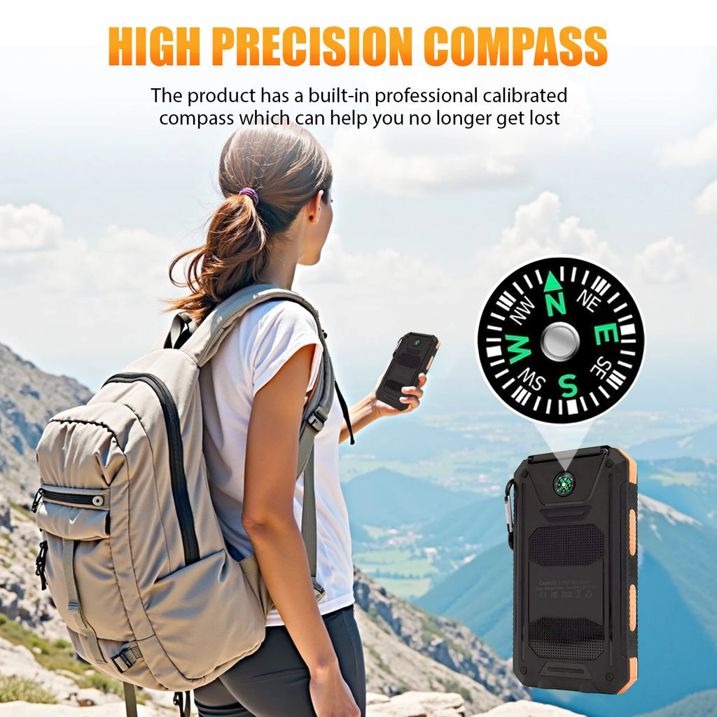 10000mAh Solar Power Bank Portable Waterproof Outdoor Dual 5