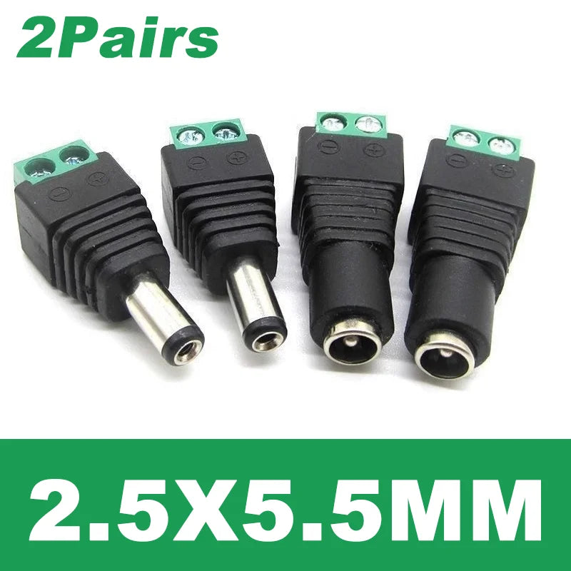 4pcs 12V DC Power Connector Plug Jack Male Female Socket Barrel 2.1mm 5.5mm DC Plug Adapter 2.5mm
