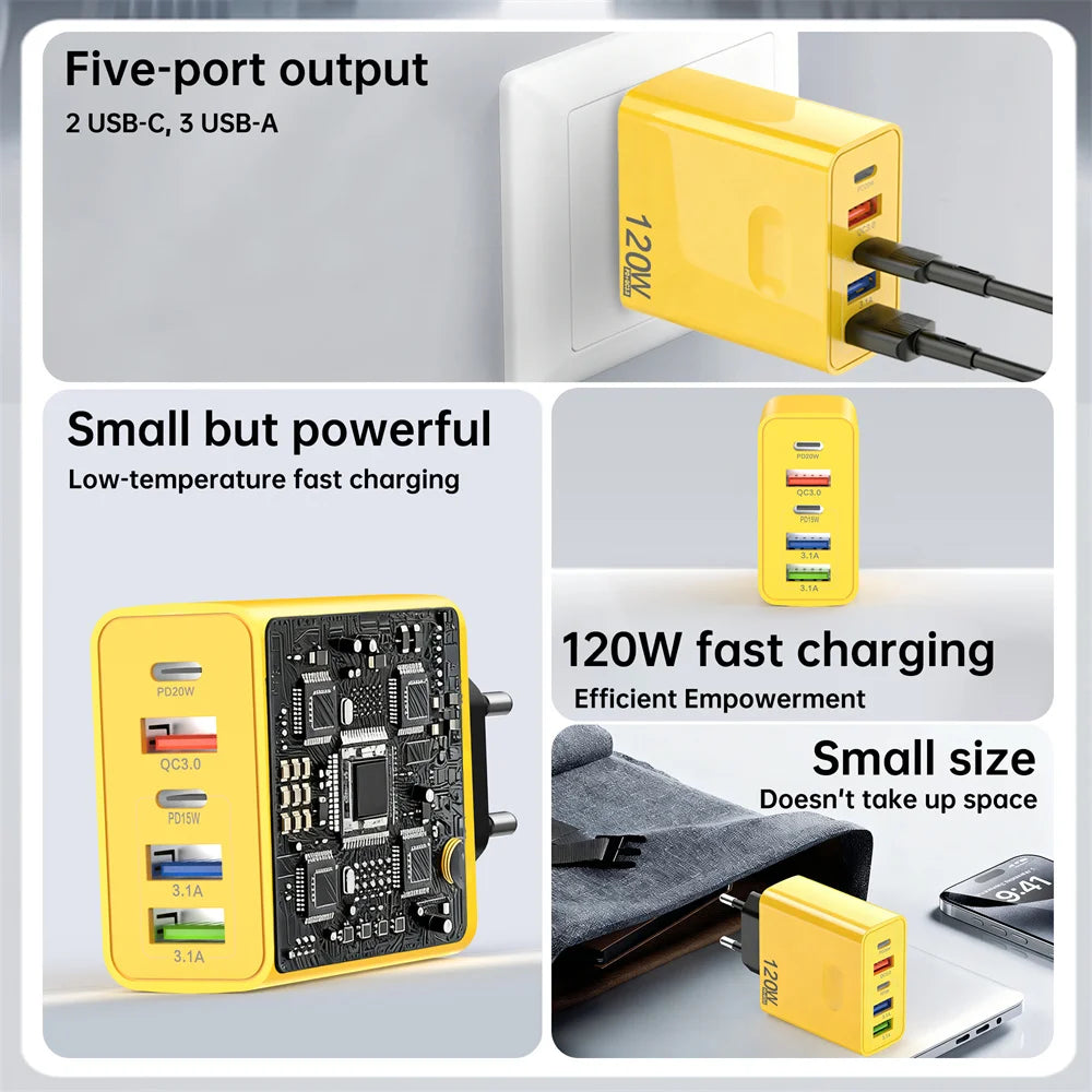 120W Multi Port USB C Fast Charger PD Charging Type C QC3.0 