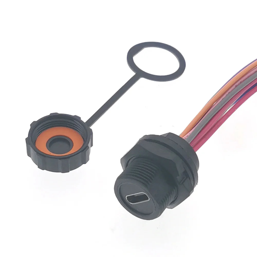1pc Threaded TYPE C Waterproof Port IP67 Data Charging Jack 