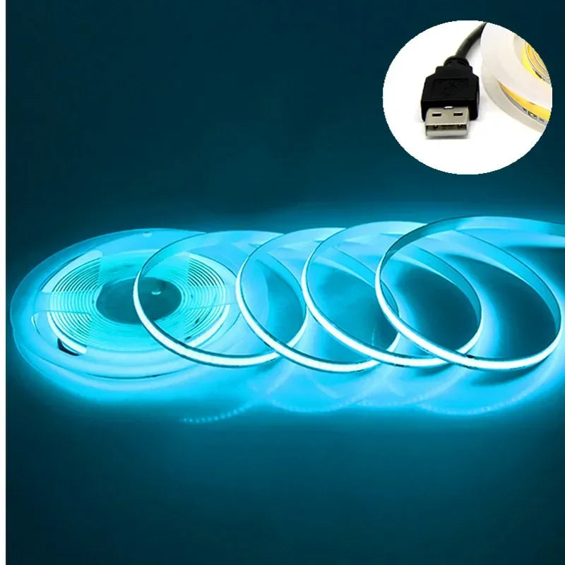 5V USB COB Lamp Strip 320LEDs/M White/Red/Pink/Ice Blue/Yellow Cabinet Light Lamp TV Backlight Flexible Ribbon Rope LED Strip