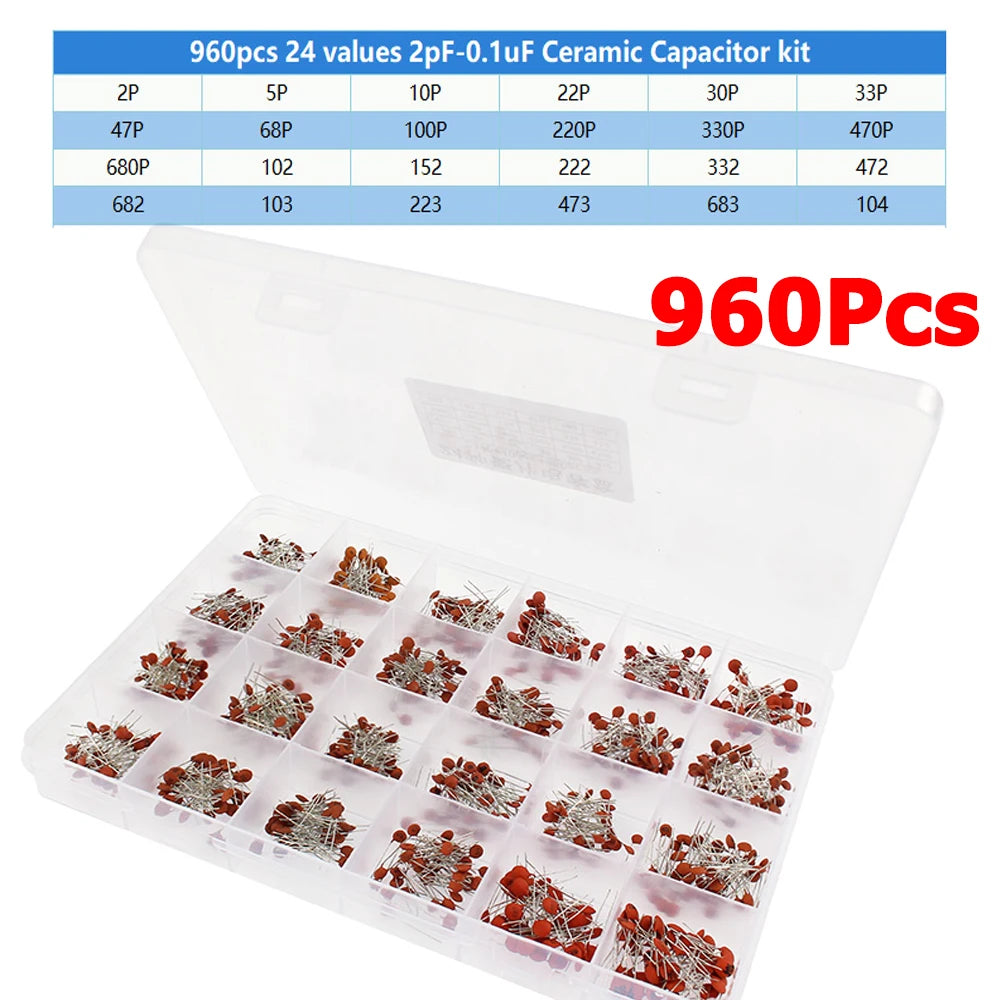 960PCS 24values Ceramic Capacitor Assortment Kit Capacitance