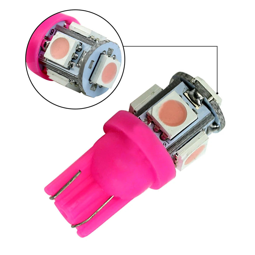 10pcs Pink Purple T10 158 192 194 168 W5W 5050 SMD 5 LED Car