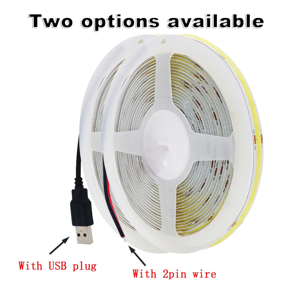 DC 5V USB COB Led Strip Light White/Red/Green/Pink/Ice Blue/