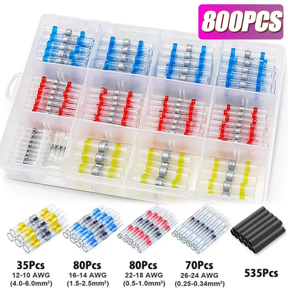 50/800PCS Wire Cable Splice Terminal Kit Waterproof Heat Shrink Butt Crimp Terminals Solder Seal Electrical with Hot Air Gun