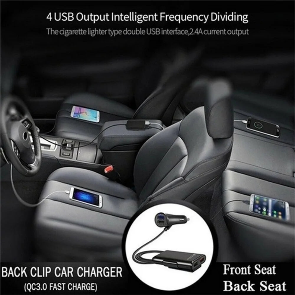 Universal 4 Ports USB Car Charger Front Seat Back Seat QC3.0