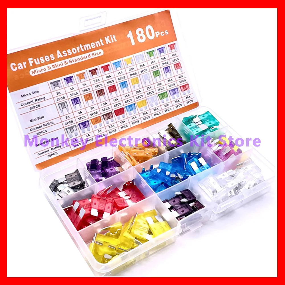 1 Set 180Pcs Car Fuses Assorted Kit 60 Mini Blade Car Fuse +