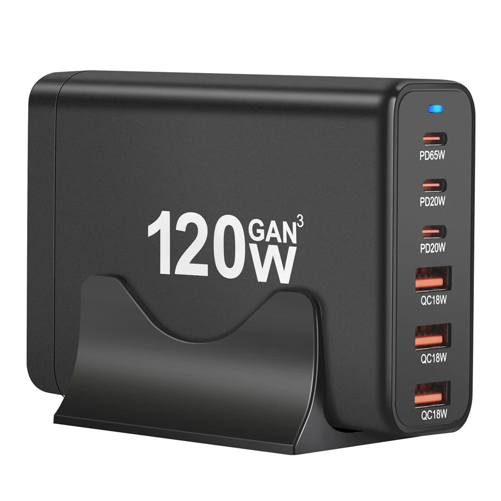 New Style 120W GaN Charger 6 Ports USB Type C PD Charger Qui