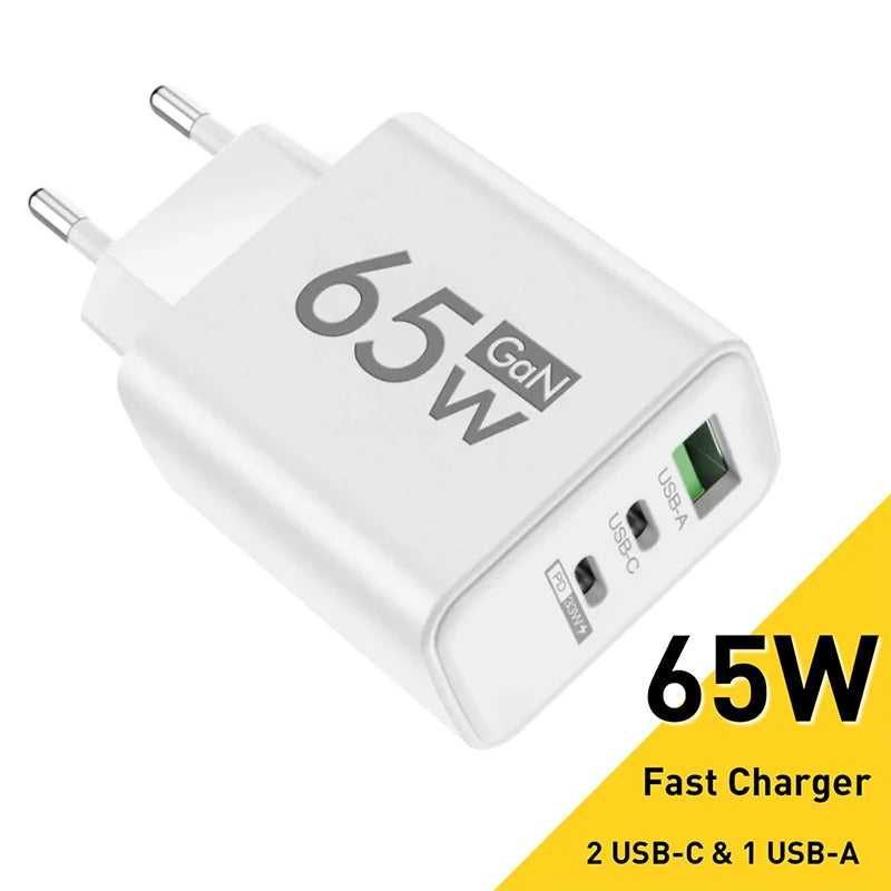 GaN Fast Charging 65W USB Type C Charger EU KR US PD 3.0 Qui
