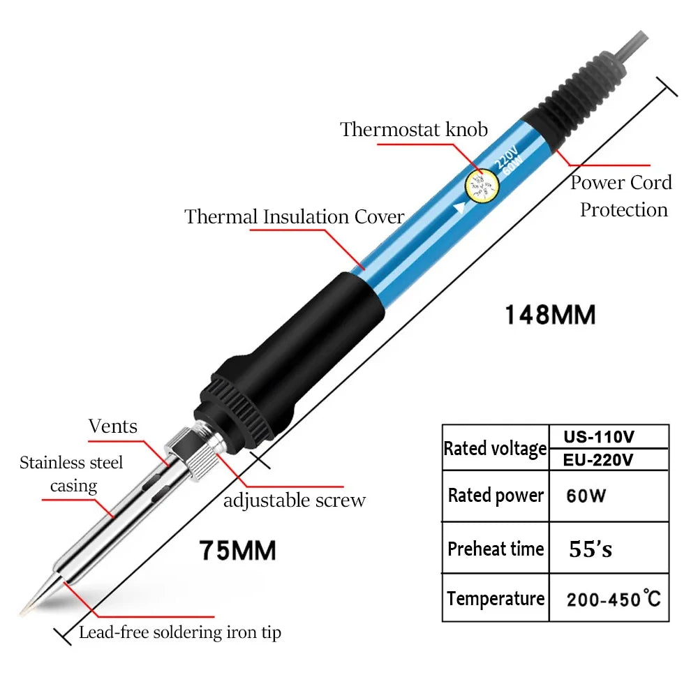 60W Adjustable Temperature Electric Soldering Iron EU 220V /