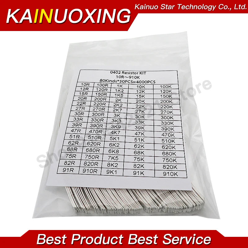 4000pcs 0402 SMD Resistor Kit Assorted Kit 10ohm-1M ohm 5% 8