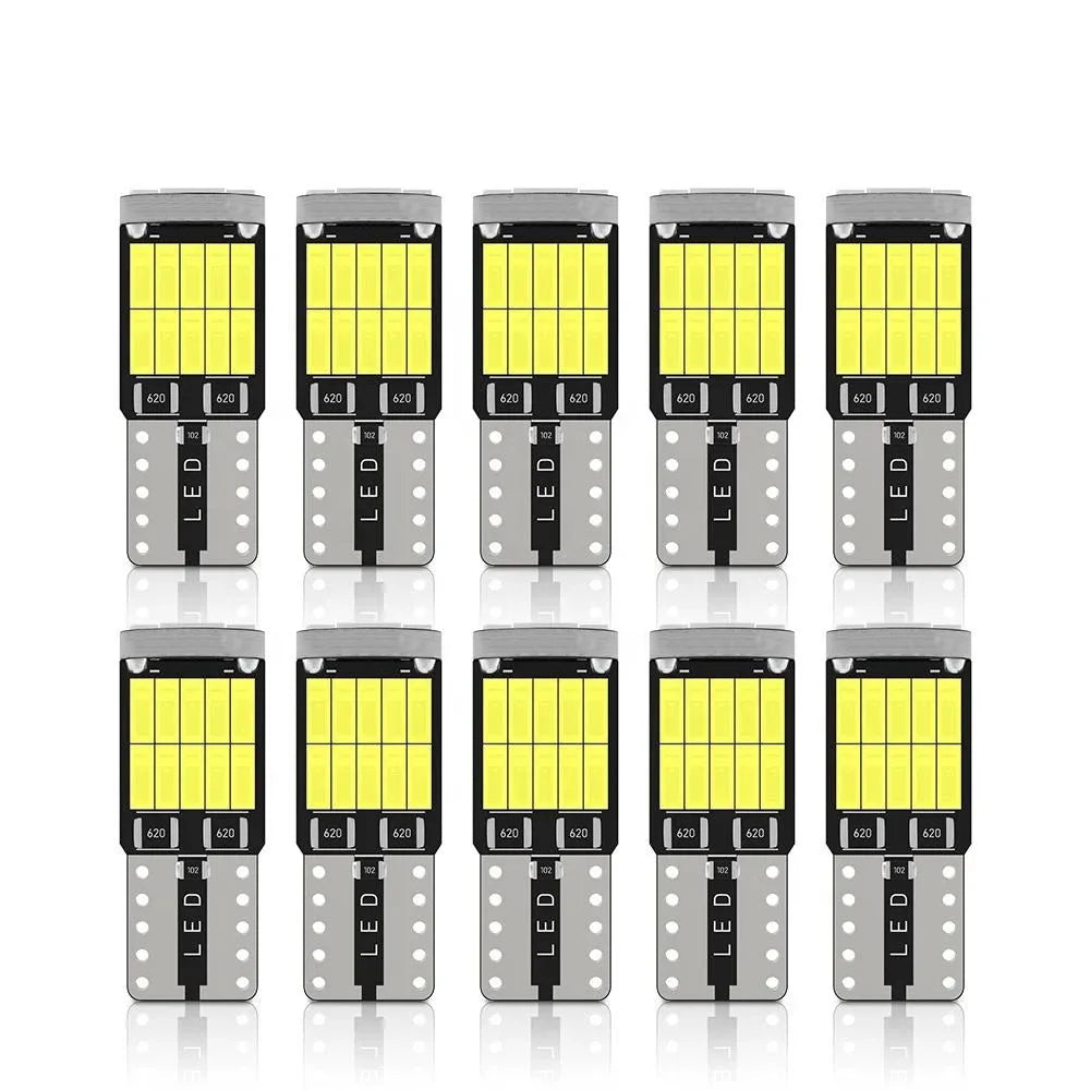 10PCS T10 W5W LED Bulbs - 6000K Cool White 4014 26SMD Canbus