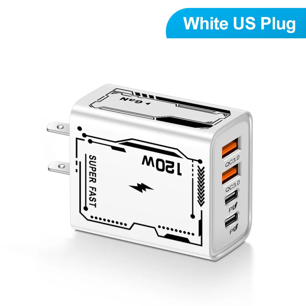 USB C PD Charger Quick Charge 3.0 Type C USB Phone Chargers Adapter For iPhone 16 15 Samsung Xiaomi Huawei 4 Ports Fast Charging
