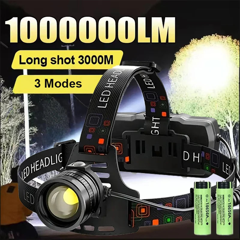 Powerful LED Headlamp Rechargeable Telescopic Zoomable Headl
