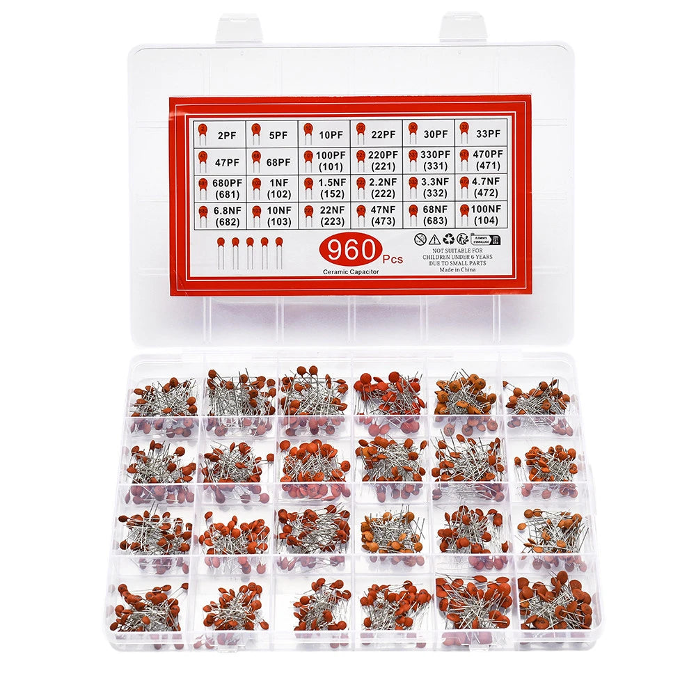 300pcs/960pcs Ceramic Capacitor Kit Set 2pF-0.1uF Electronic Components Capacitor Assorted Kit IC Samples DIY