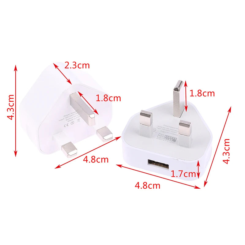 Universal UK Plug 3 Pin Wall Charger Adapter With 1/2 USB Po