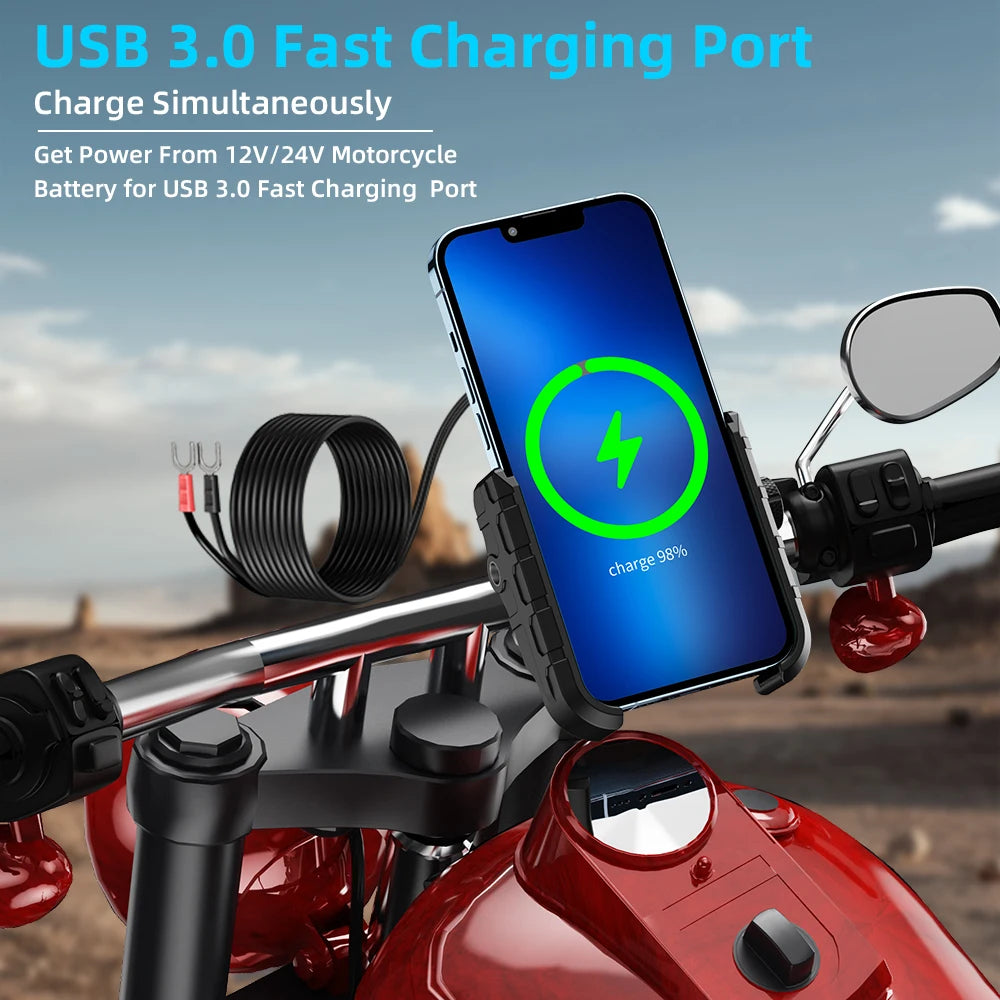 Motorcycle Phone Mount with Charger USB C 20W Fast Charging 