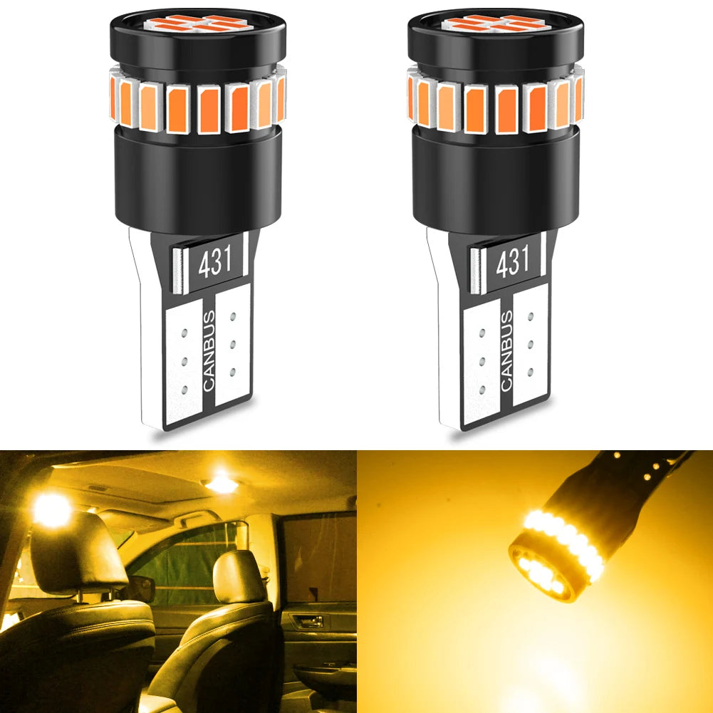 2pcs 360 Degree Lighting T10 W5W LED Bulbs Red Canbus 194 168 LED Clearance Orange Light Car Interior Trunk License Plate Lamp