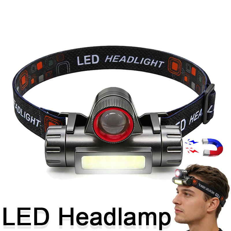 Portable Mini Powerful LED Headlamp XPE+COB USB Rechargeable Hunting Headlight Waterproof Head Torch with Side Magnetic Design