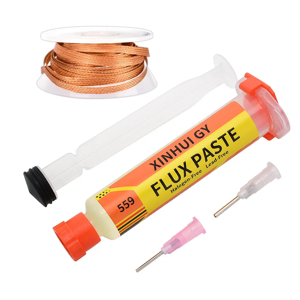 559 Desoldering Braid + NC-559 Flux Paste Syringe Kit Solder Remover Wire Set for Electronic PCB Component Repair Rework Tool