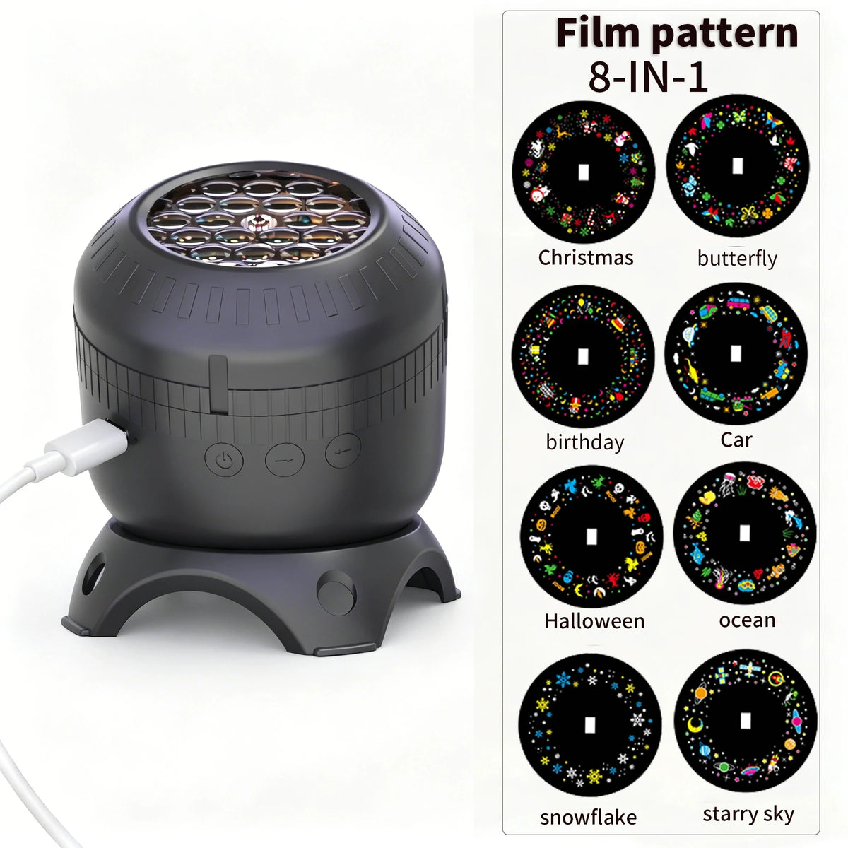 8 IN 1 360 Rotating Star Ocean Projector Light USB Powered Multi Pattern Projection Night Lamp for Holiday Home Decor Gifts