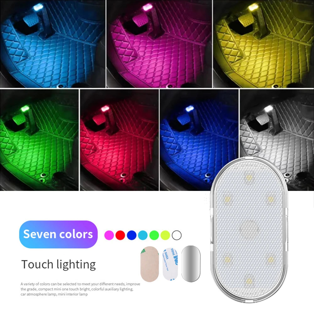 1/2pcs Multi Color Car Light Wireless LED Touch Light Roof Ceiling Sensor Read Lamp Mini USB Charging Light Auto Interior Lamp