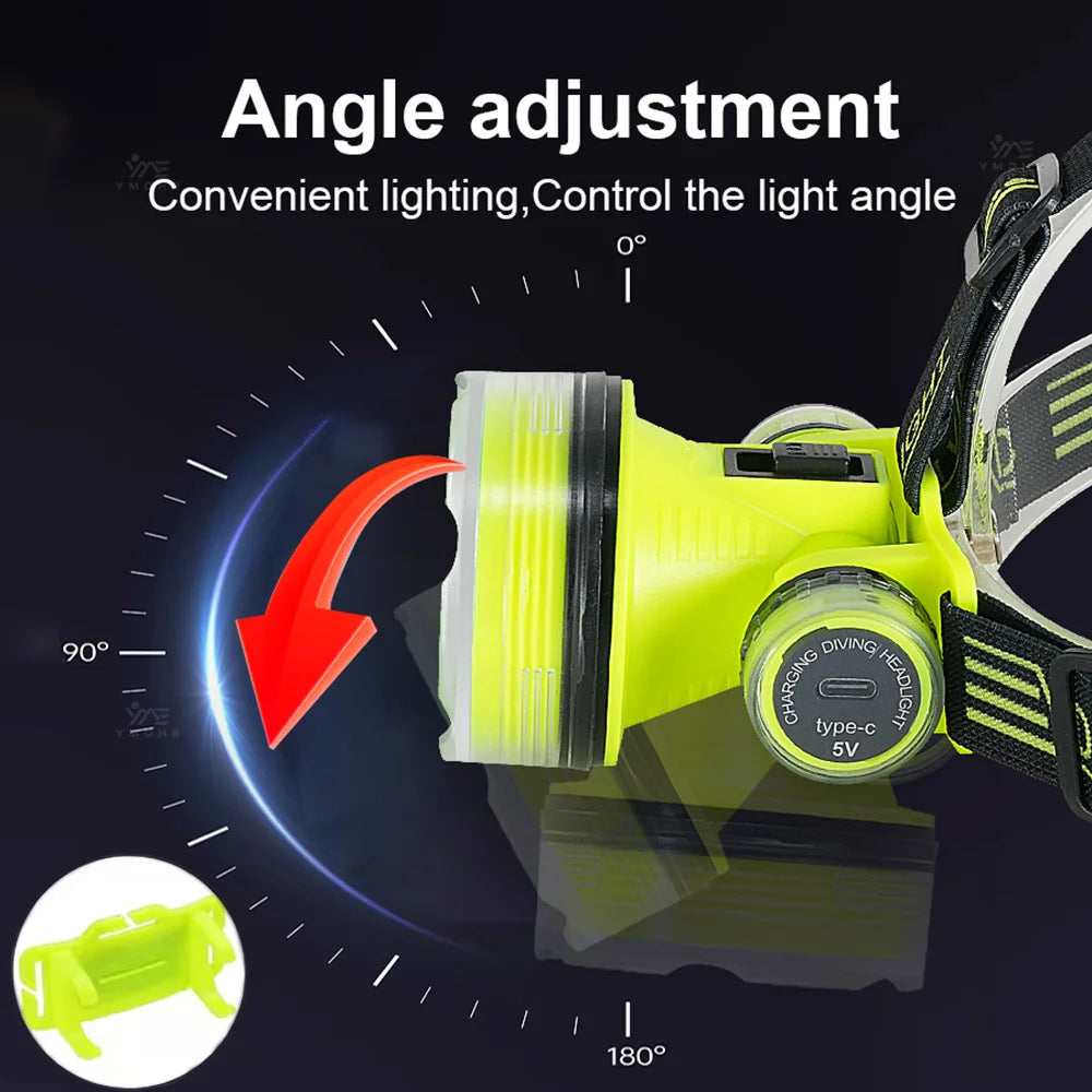New Rechargeable LED Diving Headlamp Strong Light 50M Profes