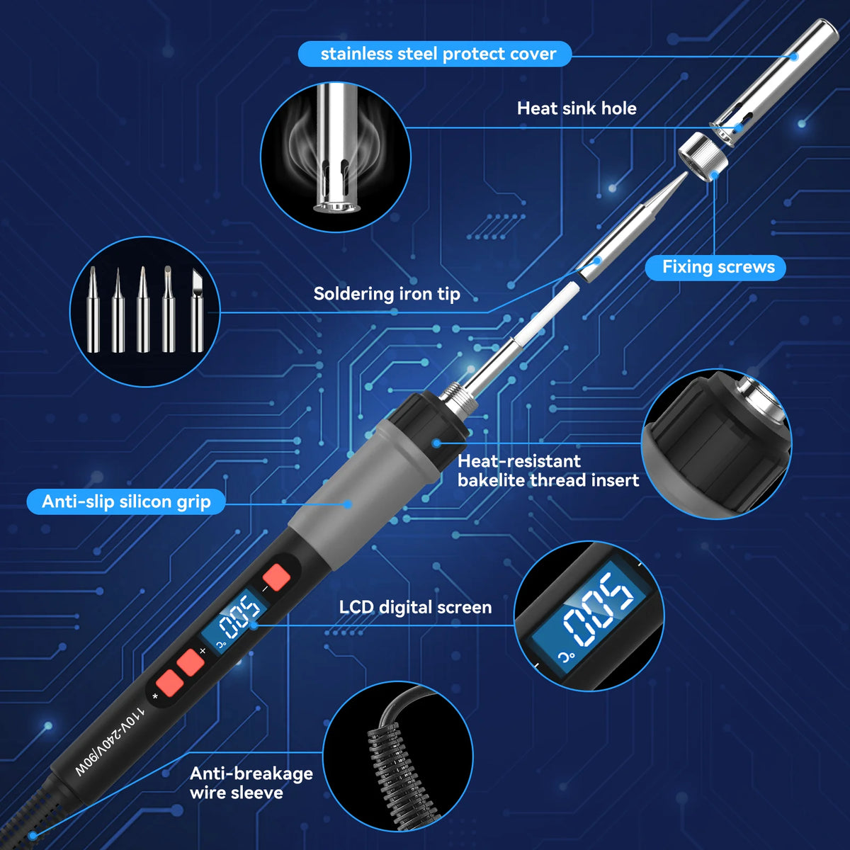 ILIBILIB 90W LCD Soldering Iron 110V-240V 180-500 C Overheat