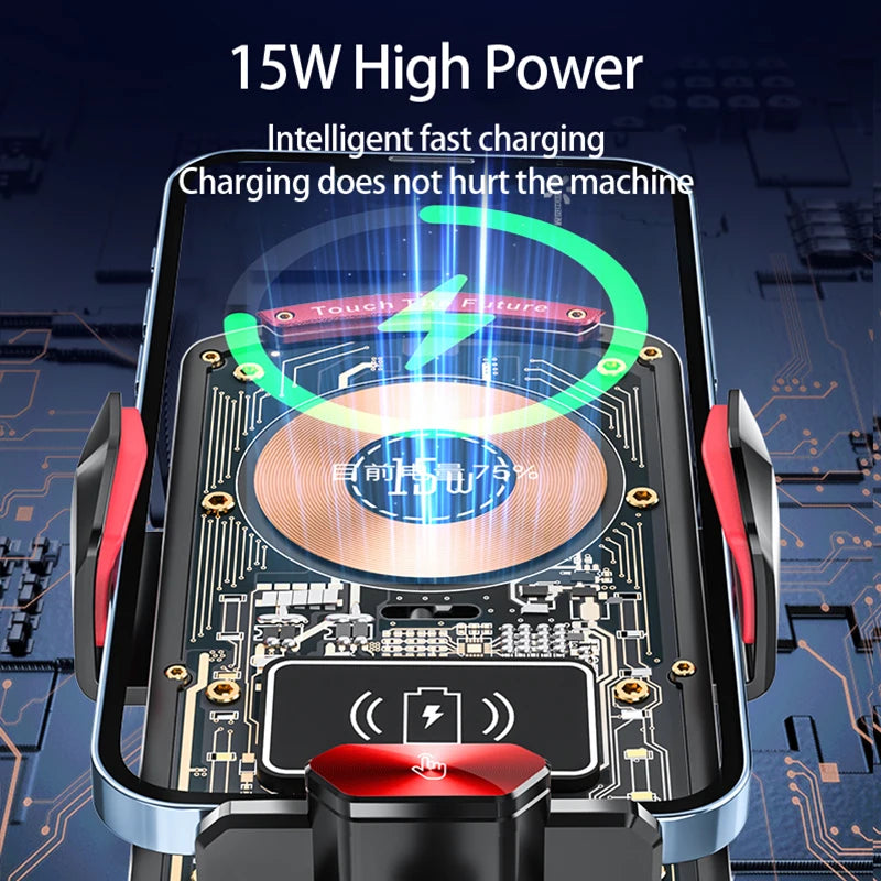 15W Universal Car Wireless Charger Holder Auto-Sensing Ambie