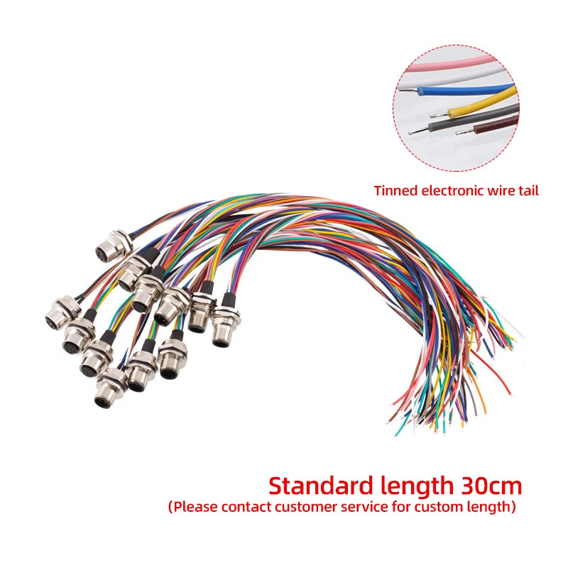 30cm Wires M12 Male Front Female Back Panel Mount Connector 