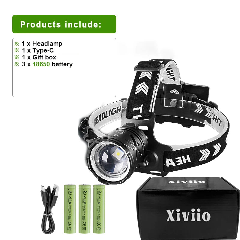 NEW 2026 Most Powerful LED Headlamp 3 18650 Rechargeable 1500W LED Head Flashlight Fishing Head Lantern Professional Front Light