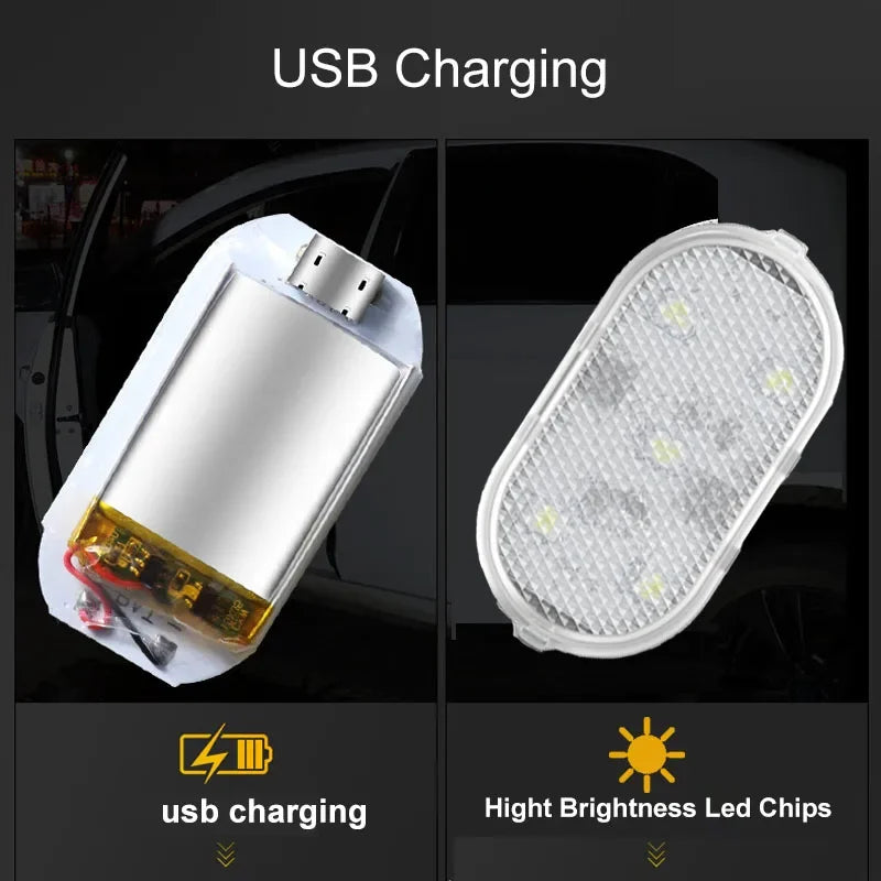 1 2 4pcs Led Car Door Light Car Interior USB Rechargeable Wi