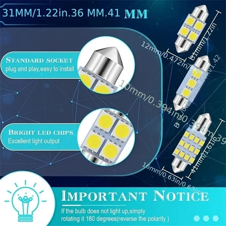 63pcs LED Car Bulb Kit Auto Interior Lights Dome Light 31mm 