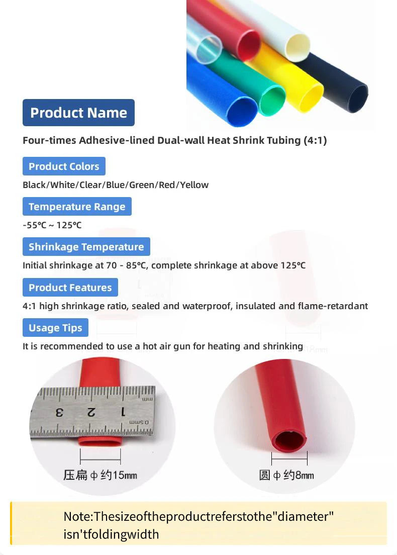 4 1 Heat Shrink Tubing with Adhesive 1m/2m/5m 7 Colors 2mm 5