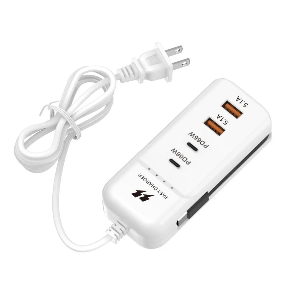66W 4 Port PD USB Fast Charging Wall Chargers Socket Outlet USB Hub Adapter USB Type C EU US UK Plug with Extension Type C Cable