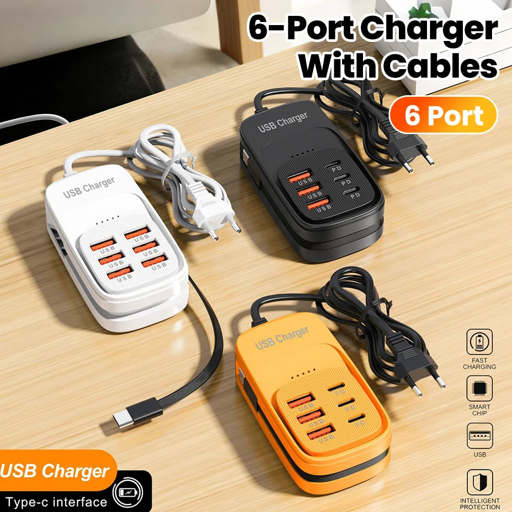 6 in 1 Multi Port USB Charging Station 3PD 3USB Desktop Powe