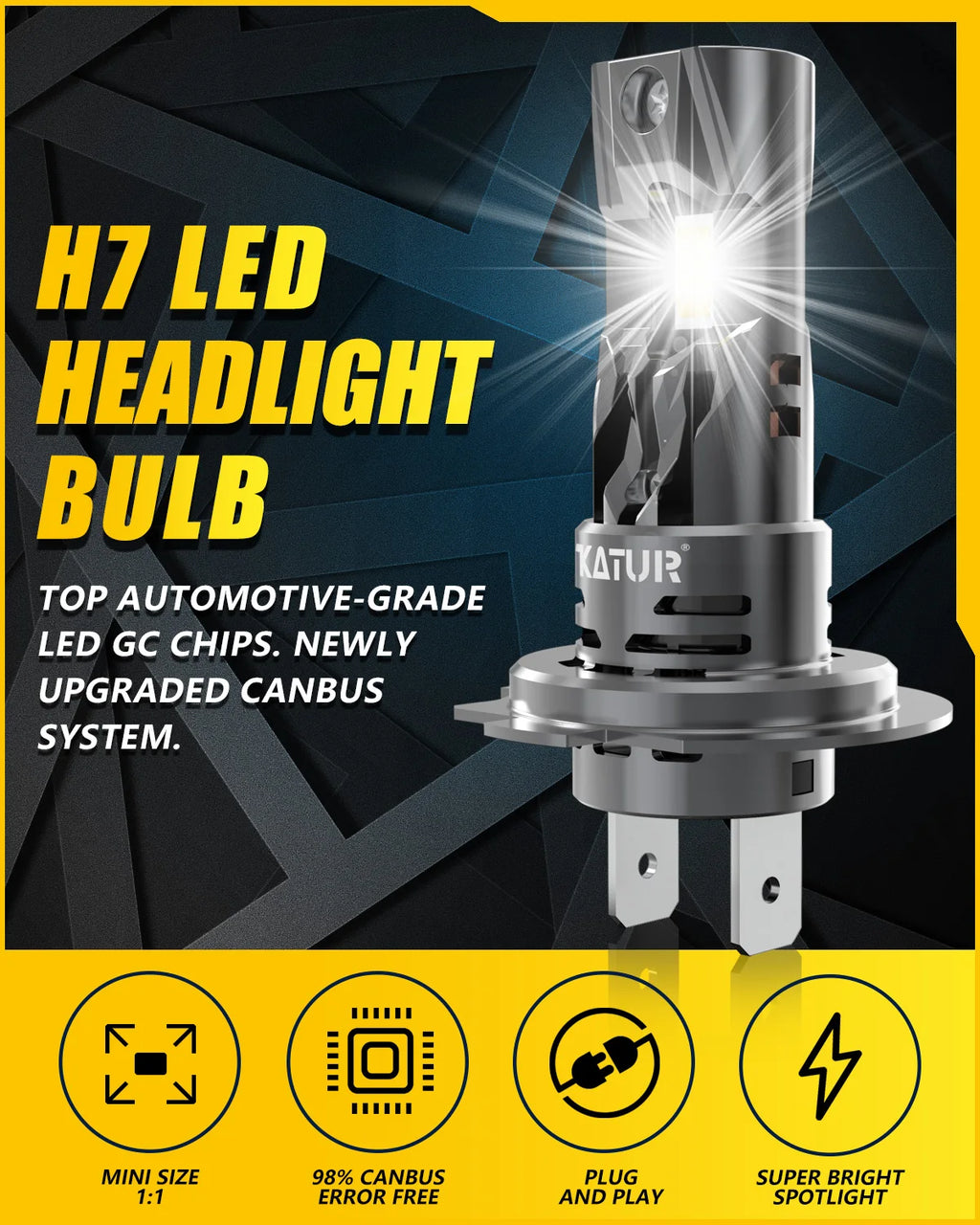 Katur H7 LED Headlight Bulbs 80W 16000LM H7 H18 Headlight Ca