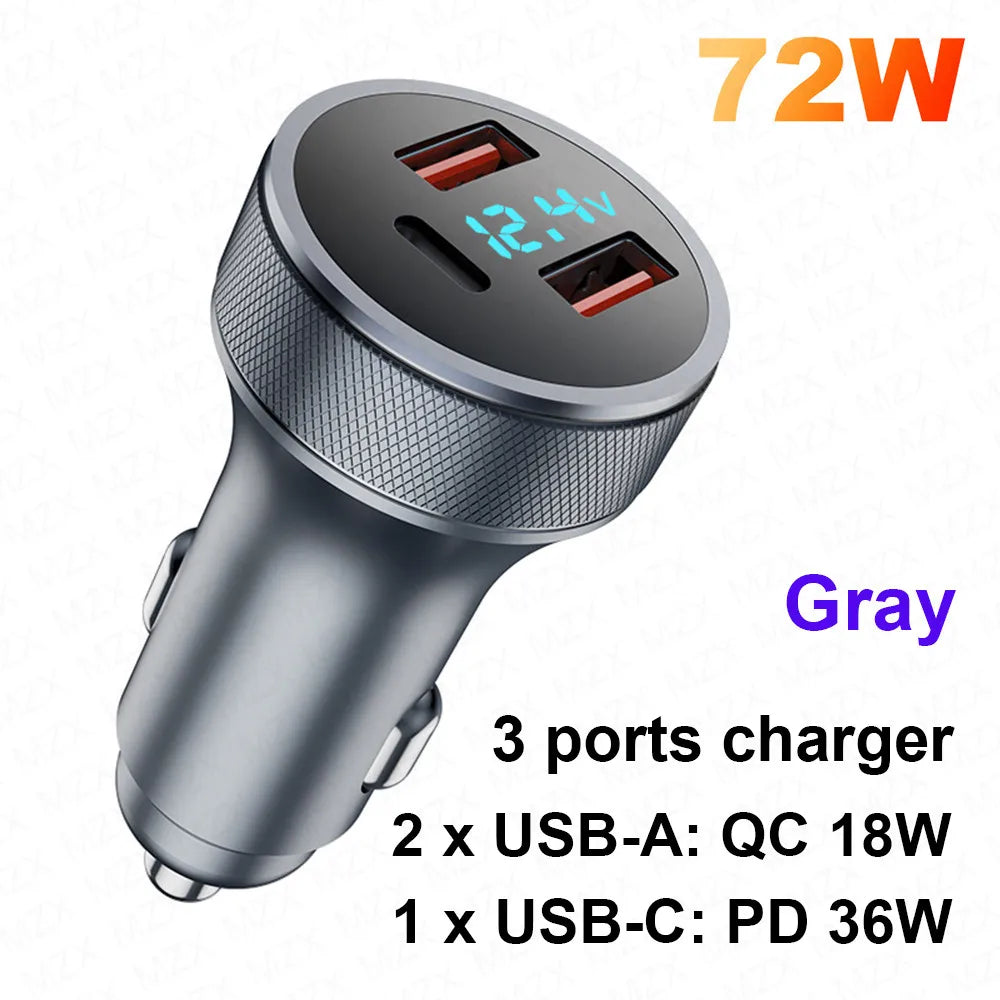 MZX 60W Smart Car Charger PD Type C Quick Dual USB A Fast Charging 12V 12 V Volt Cigar Lighter Ultra QC Charge Mobile Cell Phone