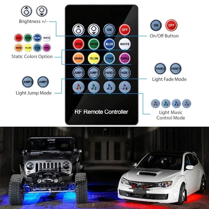 Car Underglow Neon Light Flexible LED Strip Underbody Remote