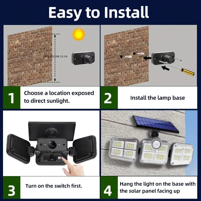 1 PACK Outdoor Motion Sensor Lamp 4-Head Solar Power Light 1