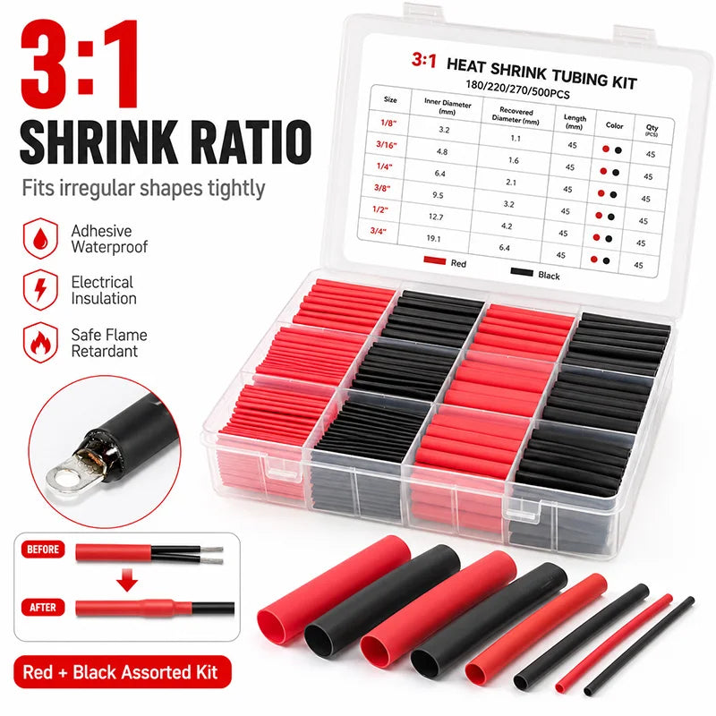 3 1 Waterproof Adhesive Heat Shrink Tube Kit 180 220 270 500