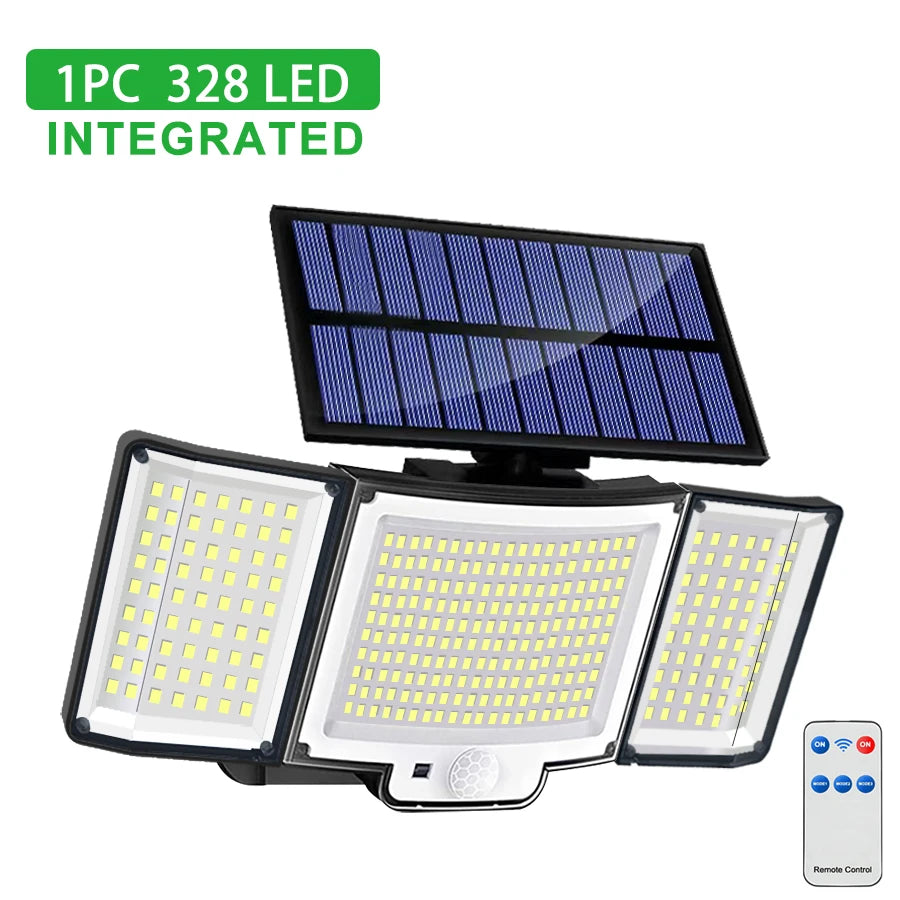 Solar Light Outdoor 328/348 LED Integrated Super Bright Motion Sensor Strong Power IP65 Waterproof 3 Working Modes Garden Wall