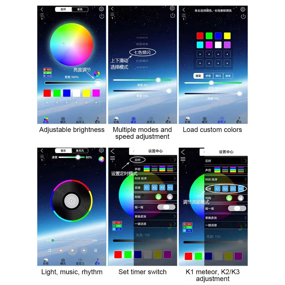 RGBW 1+2 Split Machine Car Roof Star Light APP Control Fiber