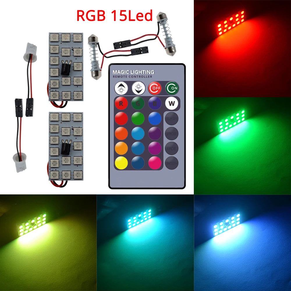 2pcs Car Led T10 5050 12/15/24/36SMD Interior Wedge RGB Panel Reading Lights Dome Auto Festoon BA9S Adapter License Plate Lamp