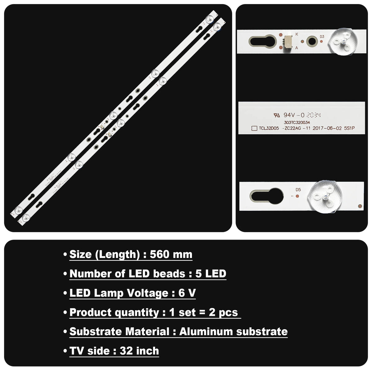 LED Strip for 32D1900S 32F6B LED32D3000 TC320M04 L32M5-AZ CJ9W04 V4 08-32F6000-LPN002B LT-32T510R 32S5300