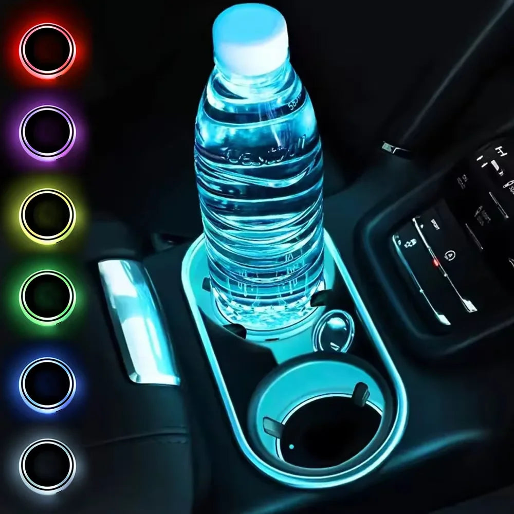 7 Color Changing LED Light Car Cup Holder Lights Decorative 
