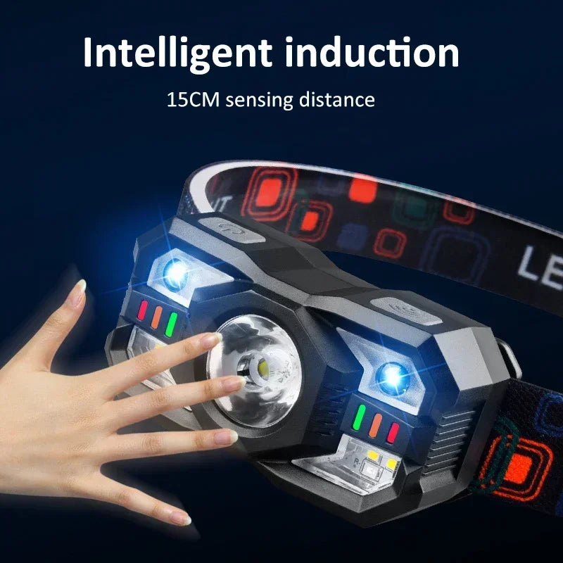 IR Motion Sensor Head Lamp Rechargeable Headlight Portable I