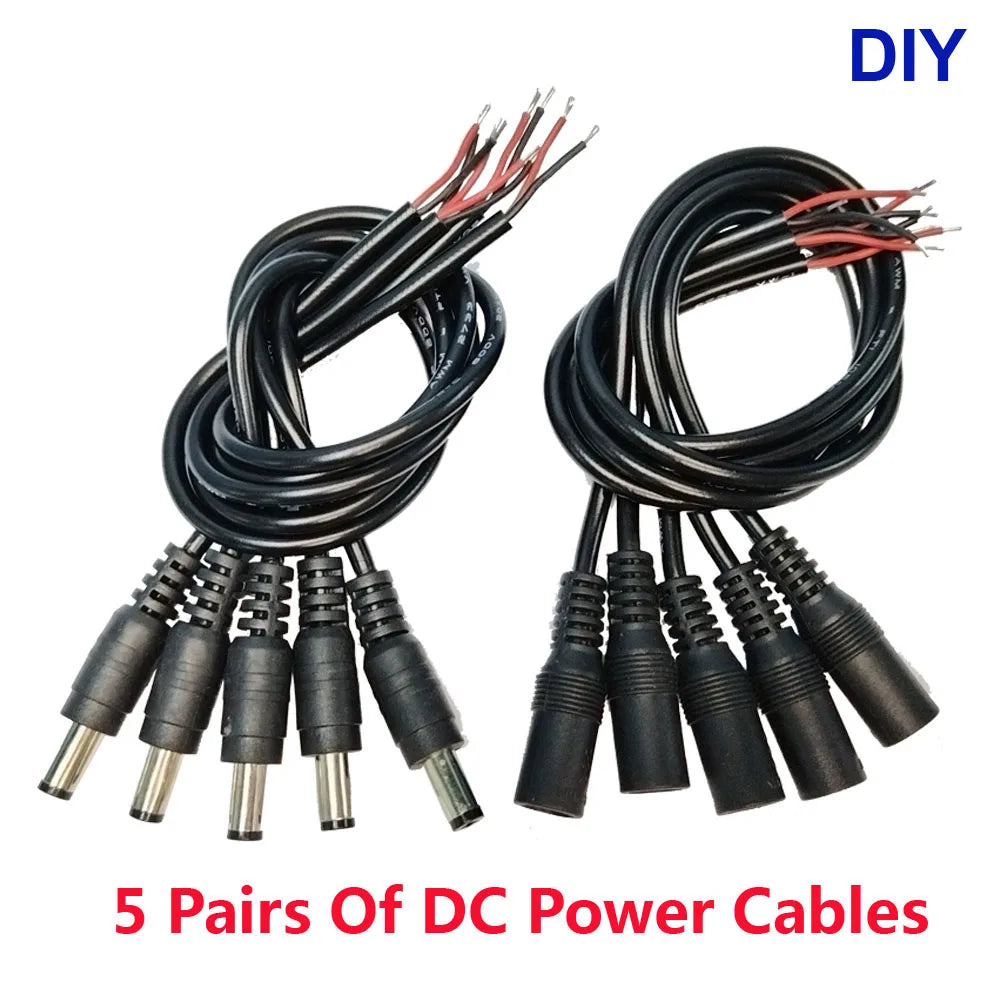 5 Pairs DC 12V Connector 5.5x2.1mm Male and Female DC Power 