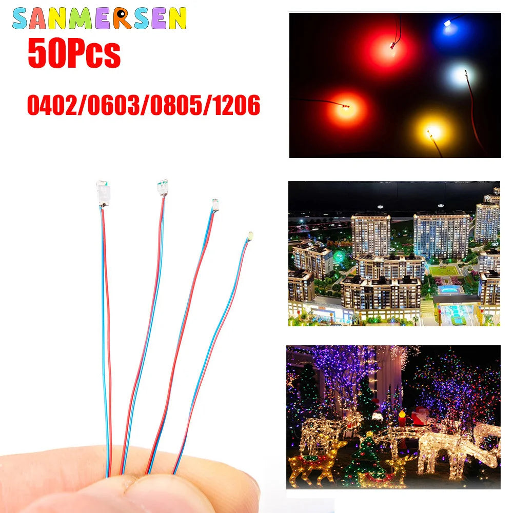 50pcs 0805 1206 SMD Lamp Wired Micro Led Pre-Soldered Micro 