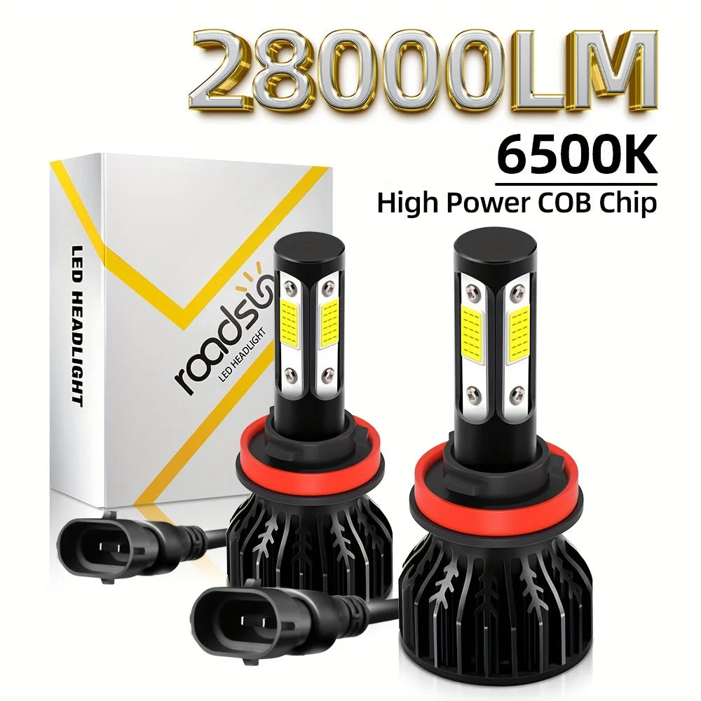 28000LM 4-Sided LED Car Headlight Bulbs COB 6500K 12V 9012 9